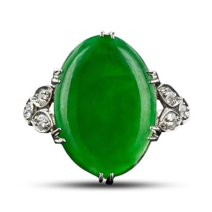 Vintage Jade Platinum Diamond Ring