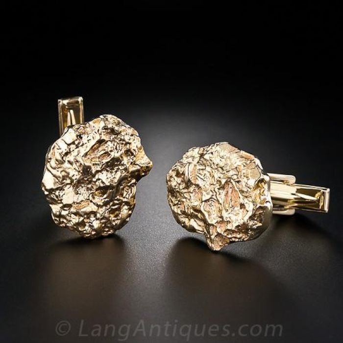 金無垢 14K 14金製 WG カフス アンティーク 約4.0g 14-karat-yellow-gold-nugget-