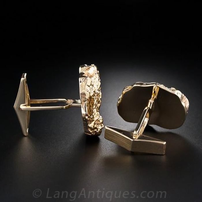 金無垢 14K 14金製 WG カフス アンティーク 約4.0g 14 Karat Yellow Gold Nugget Cufflinks