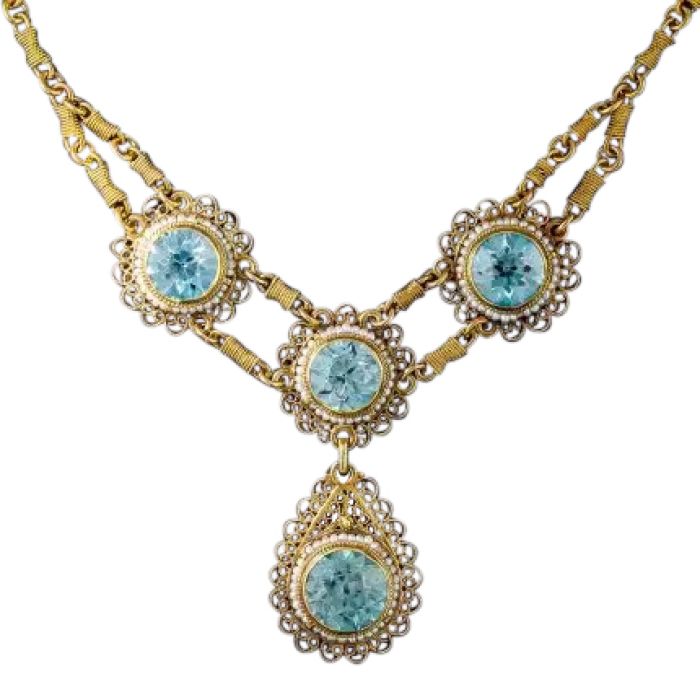 Vintage Blue Zircon and Seed Pearl Necklace