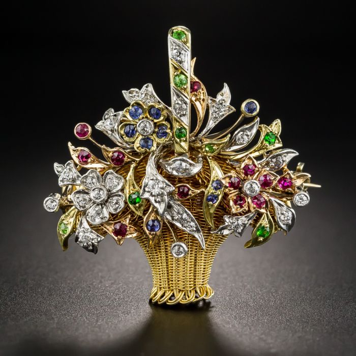 ヴィンテージ　お花 antique-multi-gem-basket-of-