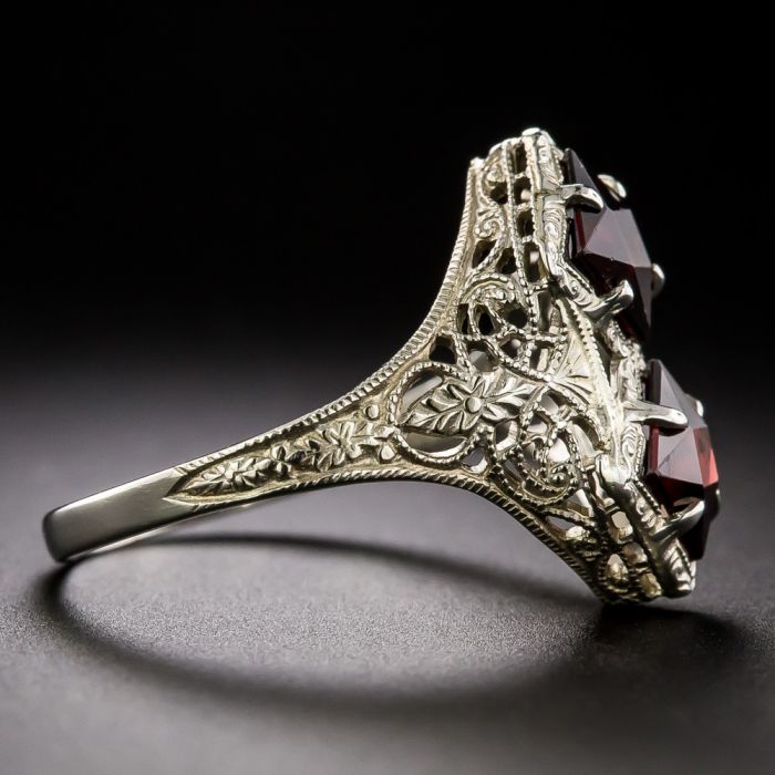 Art Deco Double-Garnet Filigree Ring by Ostby and Barton
