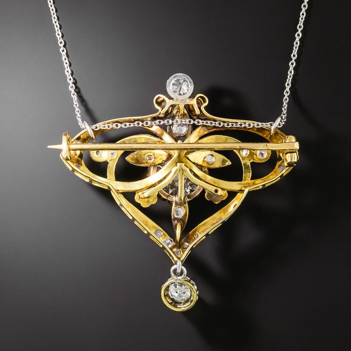 French Belle Epoque Diamond Lavalière/Brooch