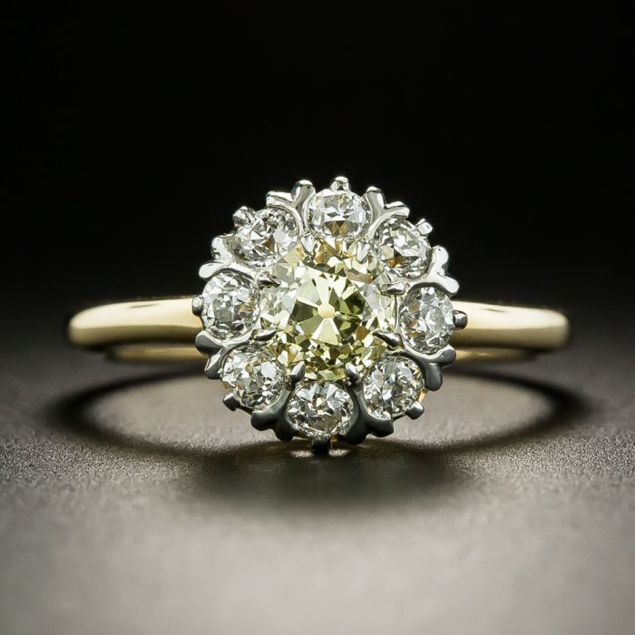 Late Victorian .67 Carat Fancy Light Yellow Diamond Cluster Ring