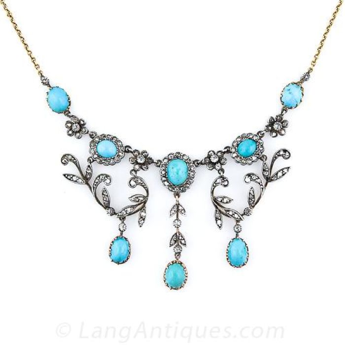 Late Victorian Turquoise and Diamond Necklace