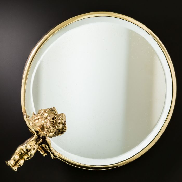 Ruser Cherub Hand Mirror/Trinket Tray - Signed Vintage Jewelry