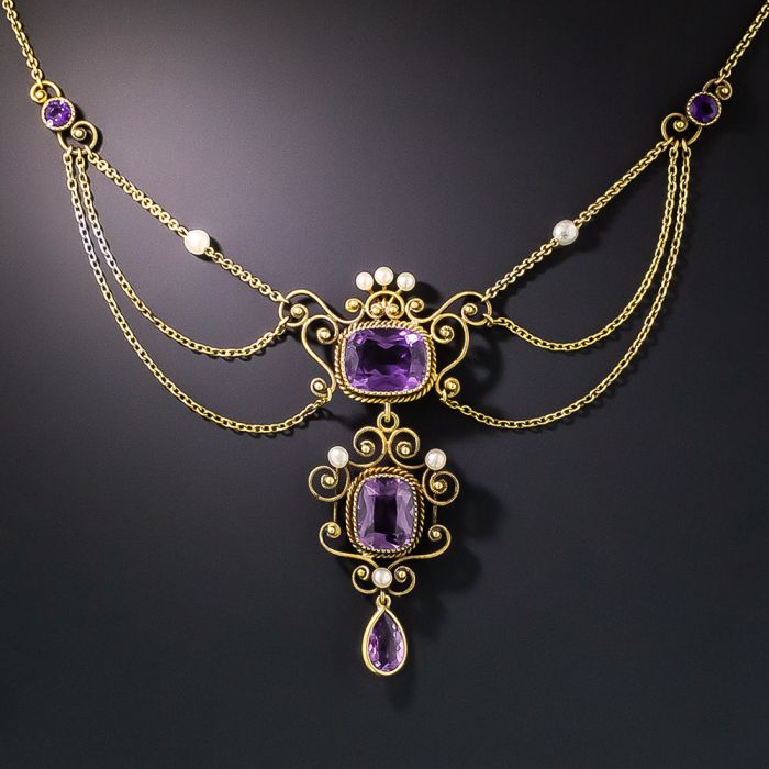 工芸品 Purple neckless pipe victorian-amethyst-and-pearl-