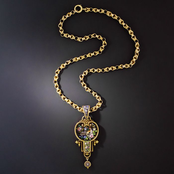 Victorian Micro Mosaic Pendant Necklace