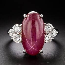 11.24 Carat Star Ruby Cabochon and Diamond Ring