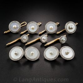 Vintage Krementz 14k Gold Overlay Mother of Pearl Cufflinks & Button Studs popular Set