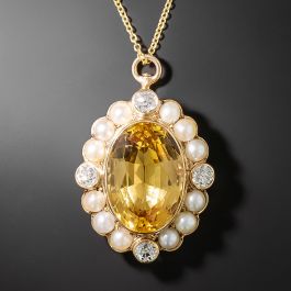 Antique 9ct selling gold topaz and pearl pendant