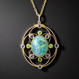 Antique Opal, Demantoid Garnet and Sapphire Pendant, c.1900