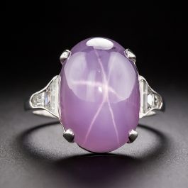 Art Deco 14.00 Carat Pink Star Sapphire with Diamond Ring by Ross Pennell