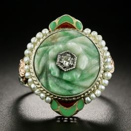 Piece of Jade 豪華版 18K White Gold Jadeite w Diamond Ring – Lao Feng Xiang Jewelry