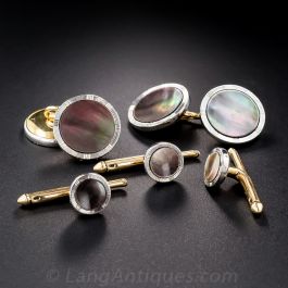 VTG Set Of authentic 2 Art Deco Silvertone & Mother Of Pearl Cufflinks Cobs Link