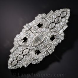 Broche Art Déco Or Gris 18 Carats Diamants - Bijou Ancien, Occasion