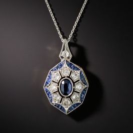Art Deco Cabochon Sapphire and Diamond Pendant