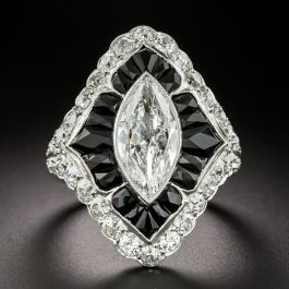 Art Deco-Style 2.22 Carat Marquise-Cut Diamond and Onyx Ring