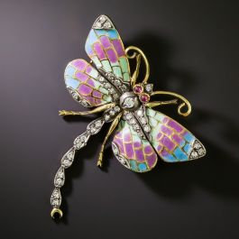 Vintage cheapest Sterling Silver Pendant Brooch Enamel Plique-A-Jour Dragonfly