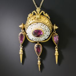 Early Victorian Garnet and Seed Pearl Pendant/Brooch display picture 2