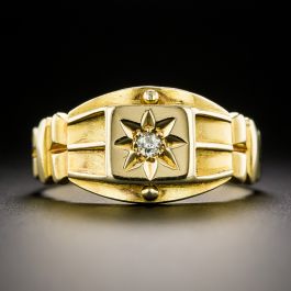 English Victorian Diamond Signet Ring, Circa 1902