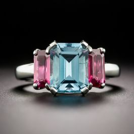 Estate 2.16 Carat Aquamarine and Ruby Ring
