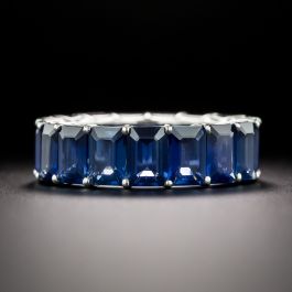 Estate 9.00 Carat Total Emerald Cut Sapphire Eternity Ring Size 6 1 4