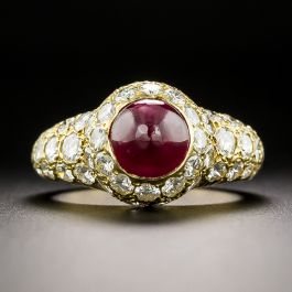 ADA CABOCHON RUBY 使用説明書付き Estate Ruby Cabochon and Diamond Ring