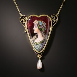 Médaillon Pendentif Ancien Porcelaine De Limoges – Scène Galante, 6x5 Cm