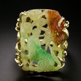 Mid-Century Carved Multicolor Jade Ring