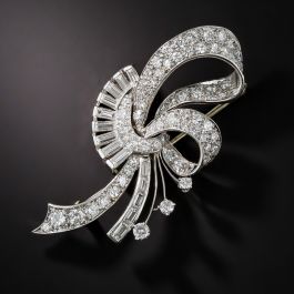 Mid-Century Diamond Ribbon Brooch