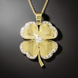 10k Two-Tone Gold Horseshoe Pendant With Diamond Clover – Lucky Charm Necklace - View #8