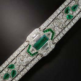 Bracelet Vintage Argenté Style Art Déco Années 1920 Avec CZ Vert - Neuf Sans Emballage