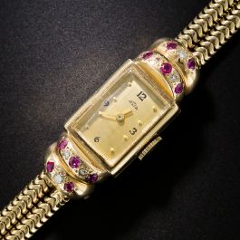 W Lind Gold-Tone Women\'s Watch with ruby & rhinestone  Accents Vintage W. Lind, Fashion Watch, Gold-tone, Simulated Ruby  main image 3