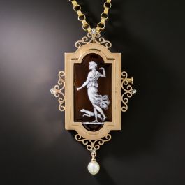 Victorian 18K, Enamel, Pearl and Diamond Artemis Pendant Locket/Brooch