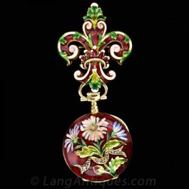 Victorian Fleur-de-Lys Motif Pendant Watch with Brooch
