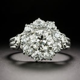 Victorian-Style 1.14 Carat Center Diamond Cluster Ring - GIA