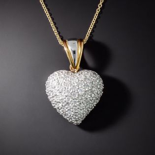 Estate Puffed Pavé Diamond Heart Pendant  - 3