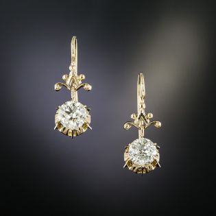 Victorian 1.83 Carat Total Weight Diamond Dangle Earrings - GIA - 2