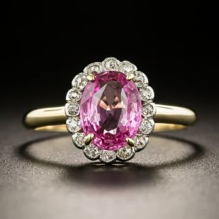 Vintage Style 1.39 Carat Pink Sapphire and Diamond Halo Ring - 2