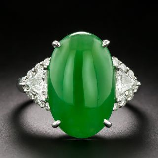 11.18 Carat Natural Jade and Trillion Cut Diamond Ring - GIA - 2