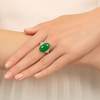 11.18 Carat Natural Jade and Trillion Cut Diamond Ring - GIA
