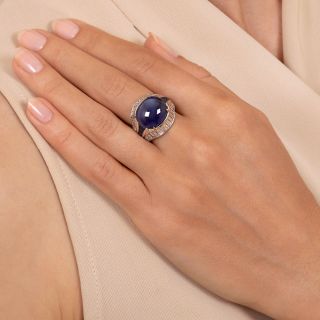 11.80 Carat Cabochon Sapphire  Diamond Ring - GIA