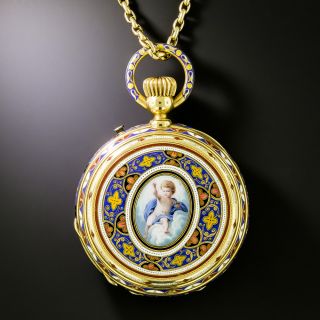 18K Antique Cherubic Enamel Pendant Watch - 6