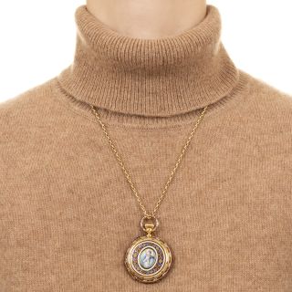 18K Antique Cherubic Enamel Pendant Watch