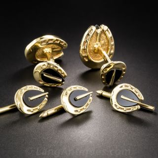 18K Onyx Horseshoe Motif Tuxedo Set
