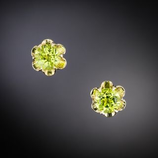 18K Peridot Buttercup Stud Earrings - 1