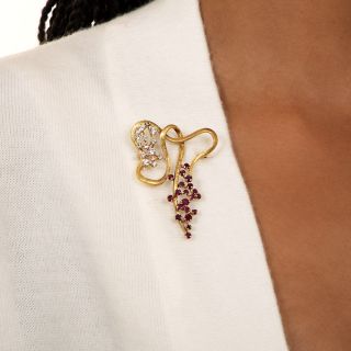 1960s Free-form Ruby and Diamond Brooch