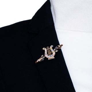 19th Century Gold in Quartz Lyre Pin