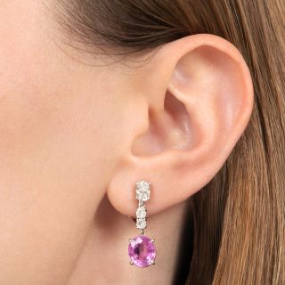 Estate 6.56 Carat Pink Sapphire and Diamond Dangle Earrings